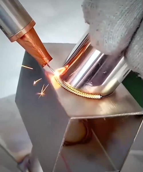 Fish-scale weld pattern achieved by M-series stepper double-wire guns - the visual signature of precision laser welding